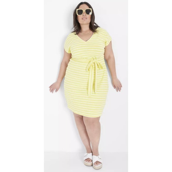 Lane Bryant Cap Sleeve V-Neck Tie Waist Stretch Cotton Dress Women's Size 14/16 - Picture 1 of 12